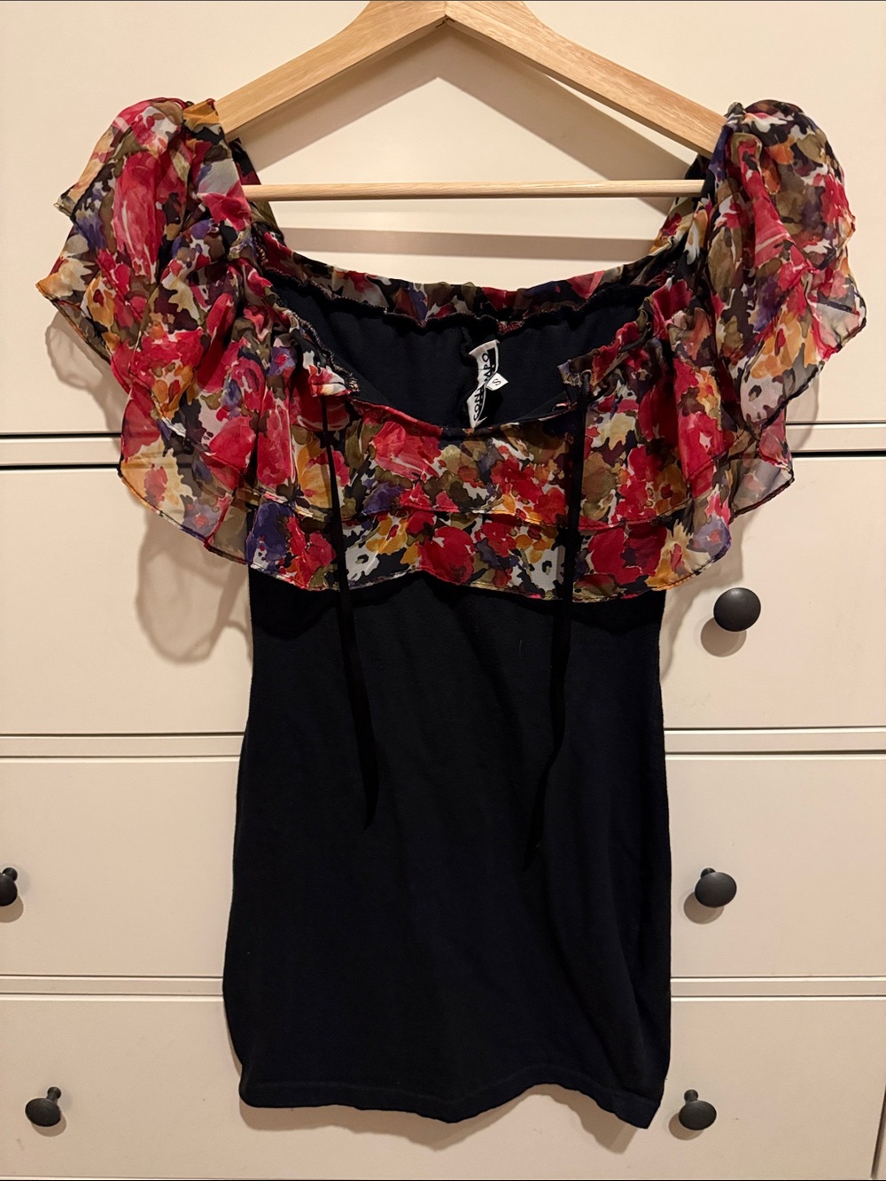 Vintage Contempo Casuals Floral Ruffle Off-Shoulder Dress